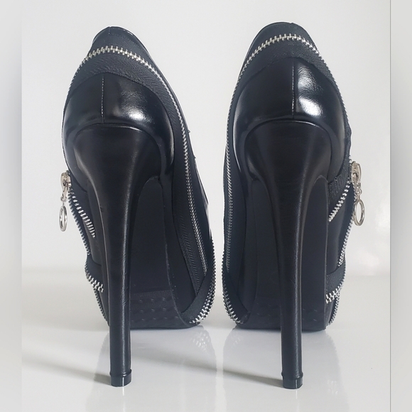 Show Story Punk Zip Peeptoe Platform 5.5" Heels Pumps Stilletto Black Sexy New - Picture 9 of 15